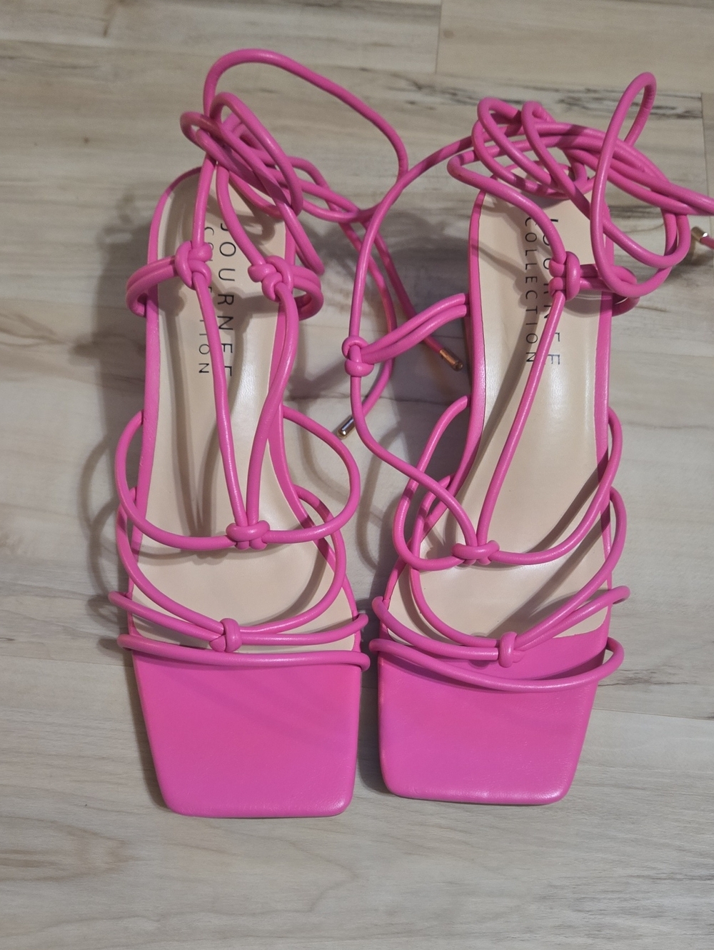 Journee Collection Hot Pink Strappy Lace-Up Heels